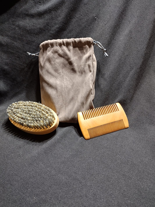 Three piece beard brush and comb